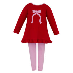 Claire & Charlie Red Tunic Set w/Pink Bow