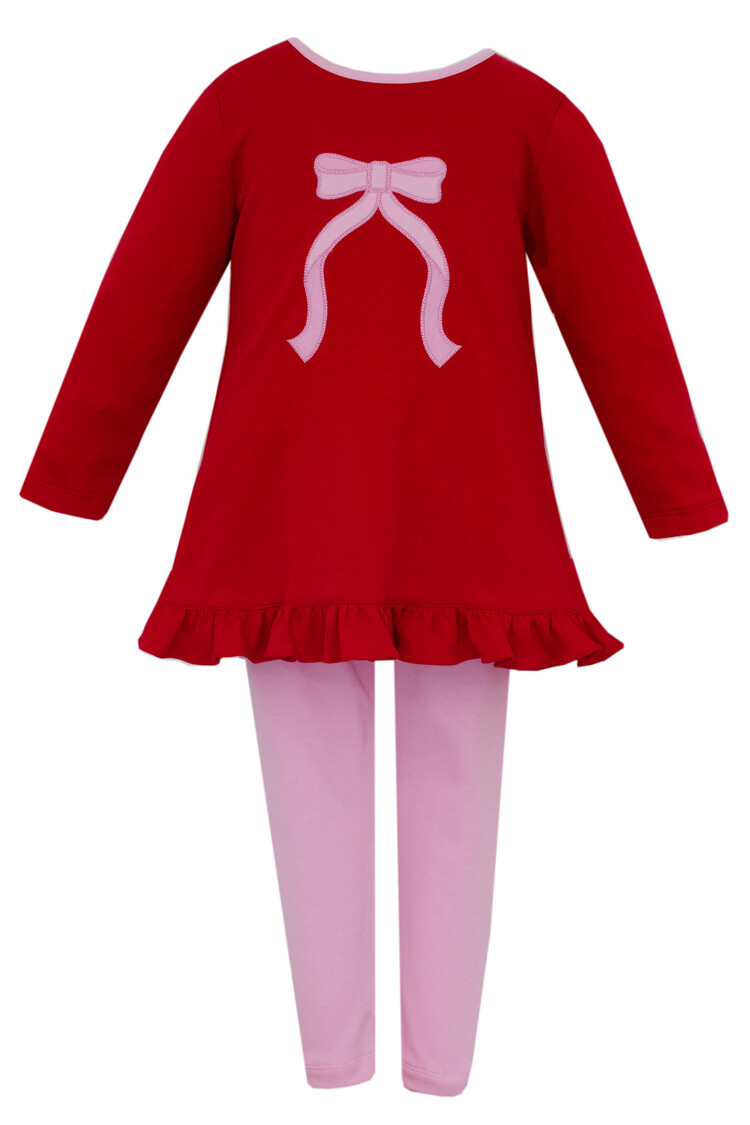 Claire & Charlie Red Tunic Set w/Pink Bow