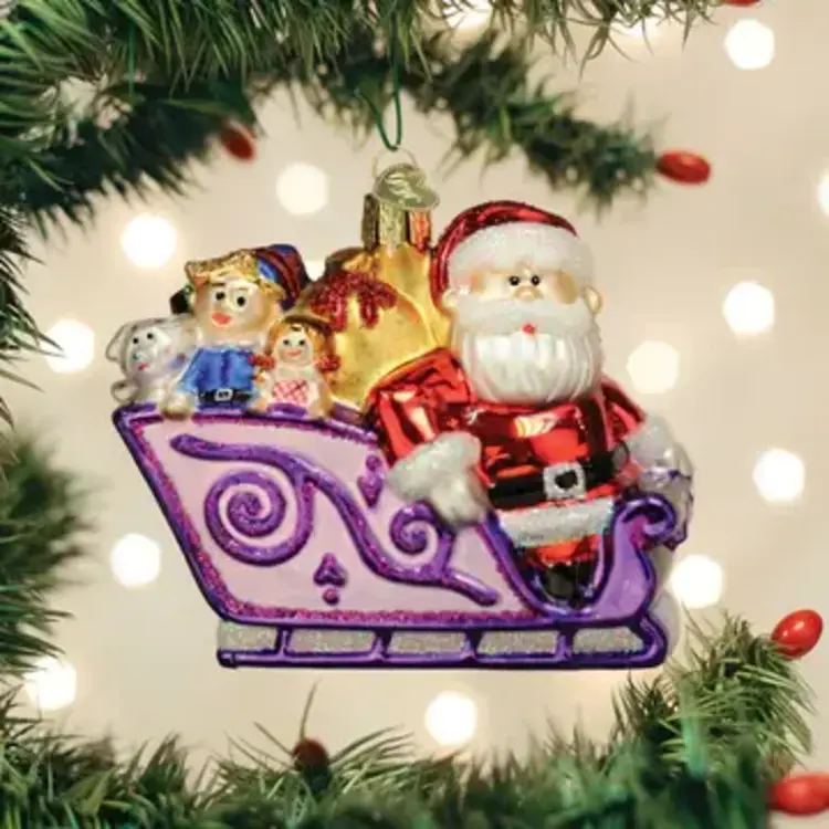 Santa And Friends Glass Ornament