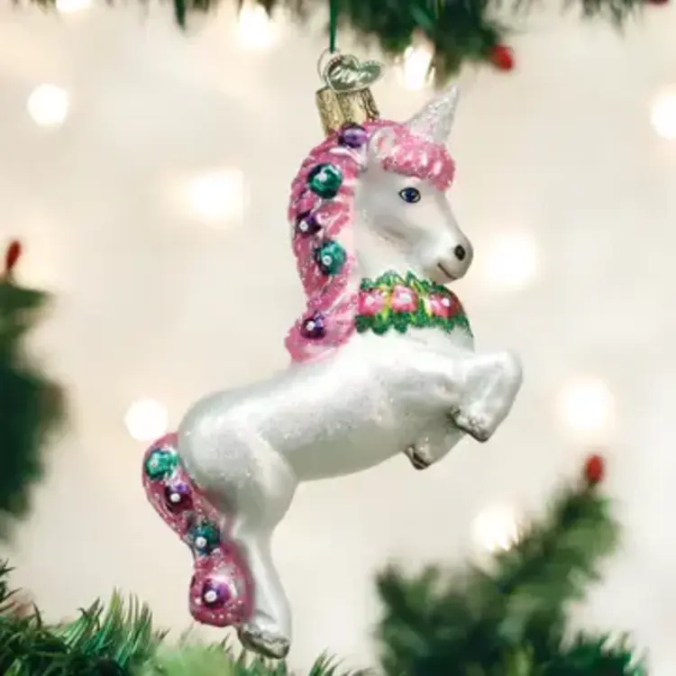 Prancing Unicorn Glass Ornament