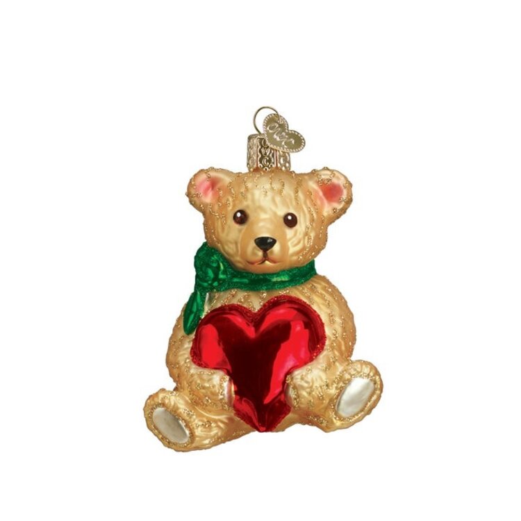 Teddy Bear with Heart Glass Ornament