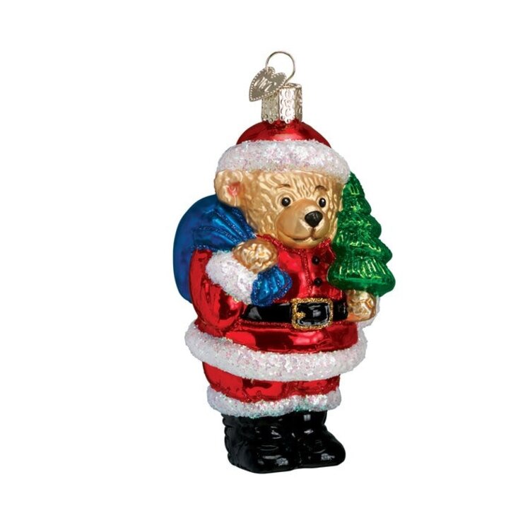 Santa Bear Glass Ornament