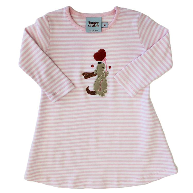 The Smiley Crab Pink Stripe Valentine Balloon Dress