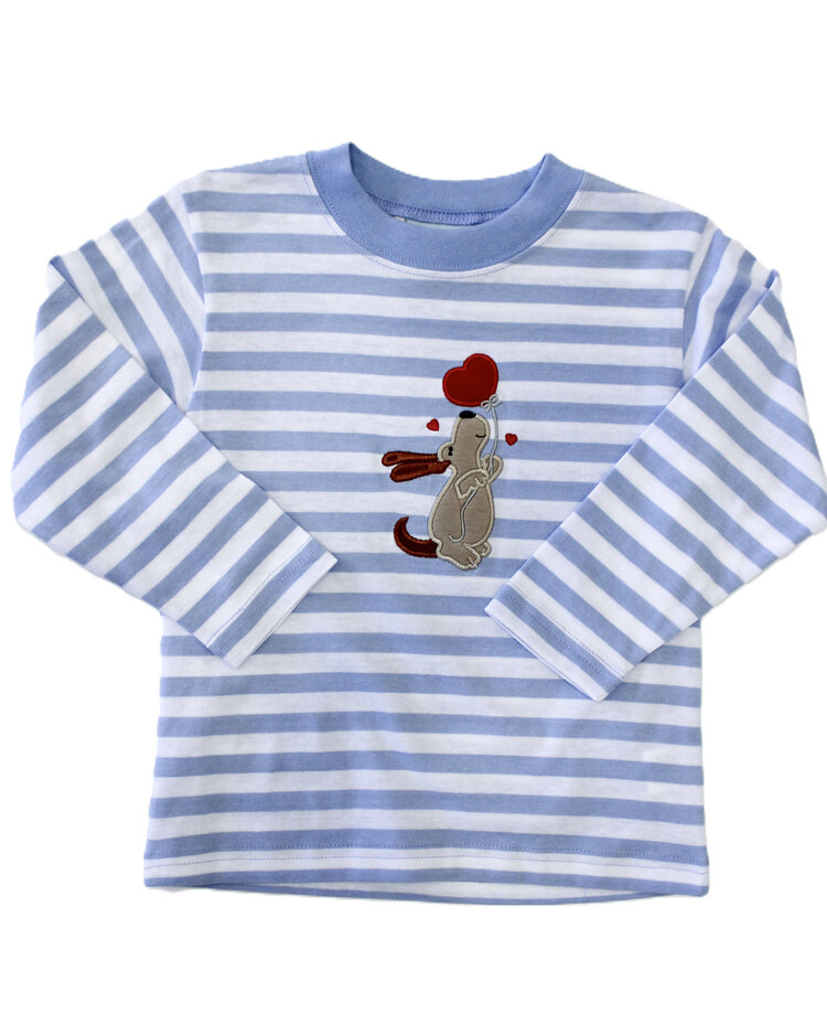 The Smiley Crab Blue Stripe Valentine Balloon Shirt