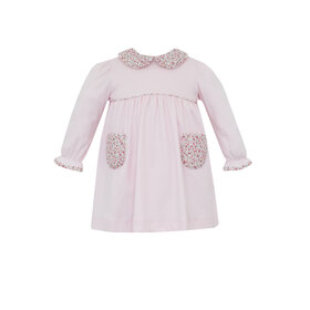 Petit Bebe Pink Dress W/ Floral Trim L/S