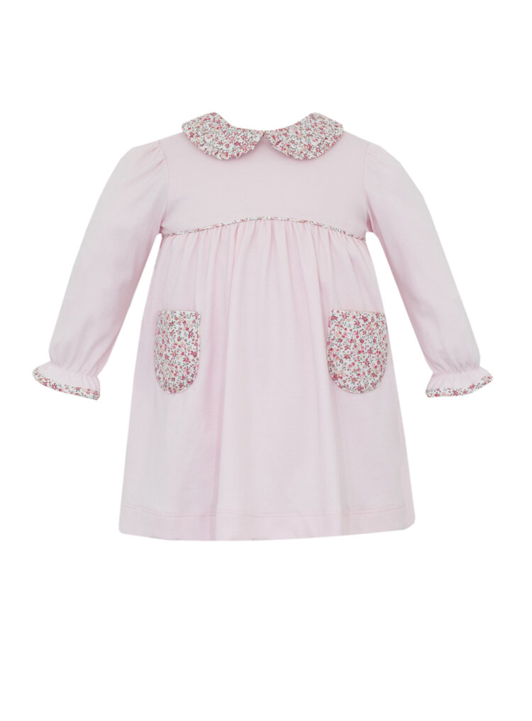 Petit Bebe Pink Dress W/ Floral Trim L/S
