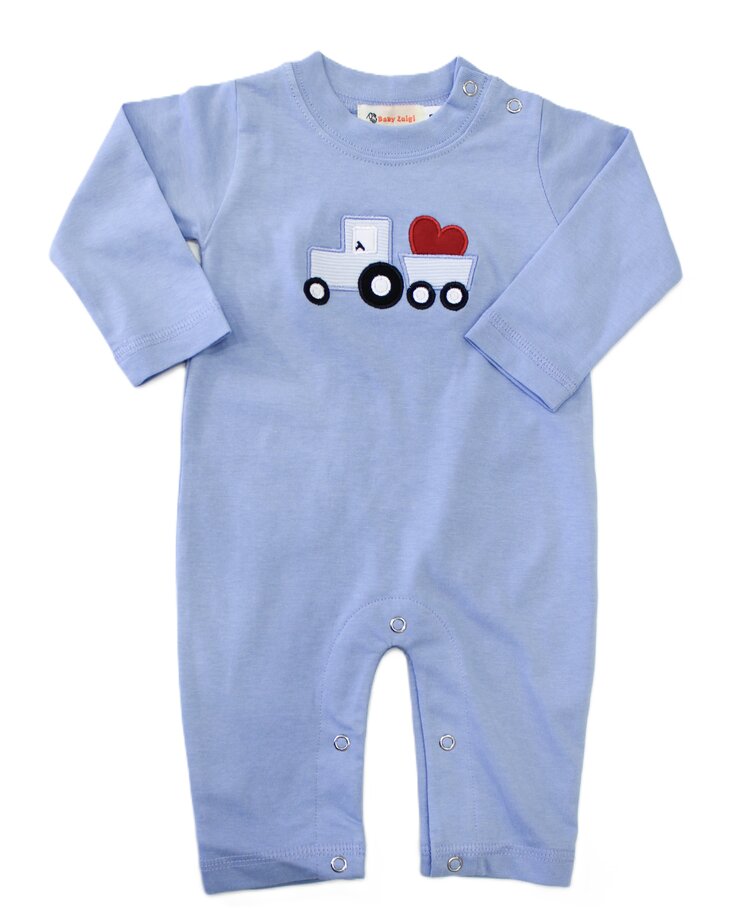 Luigi Kids Blue Heart Train Romper