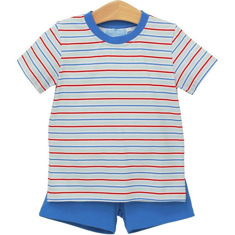 Trotter Street Kids Drew Short Set Patriotic Stripe