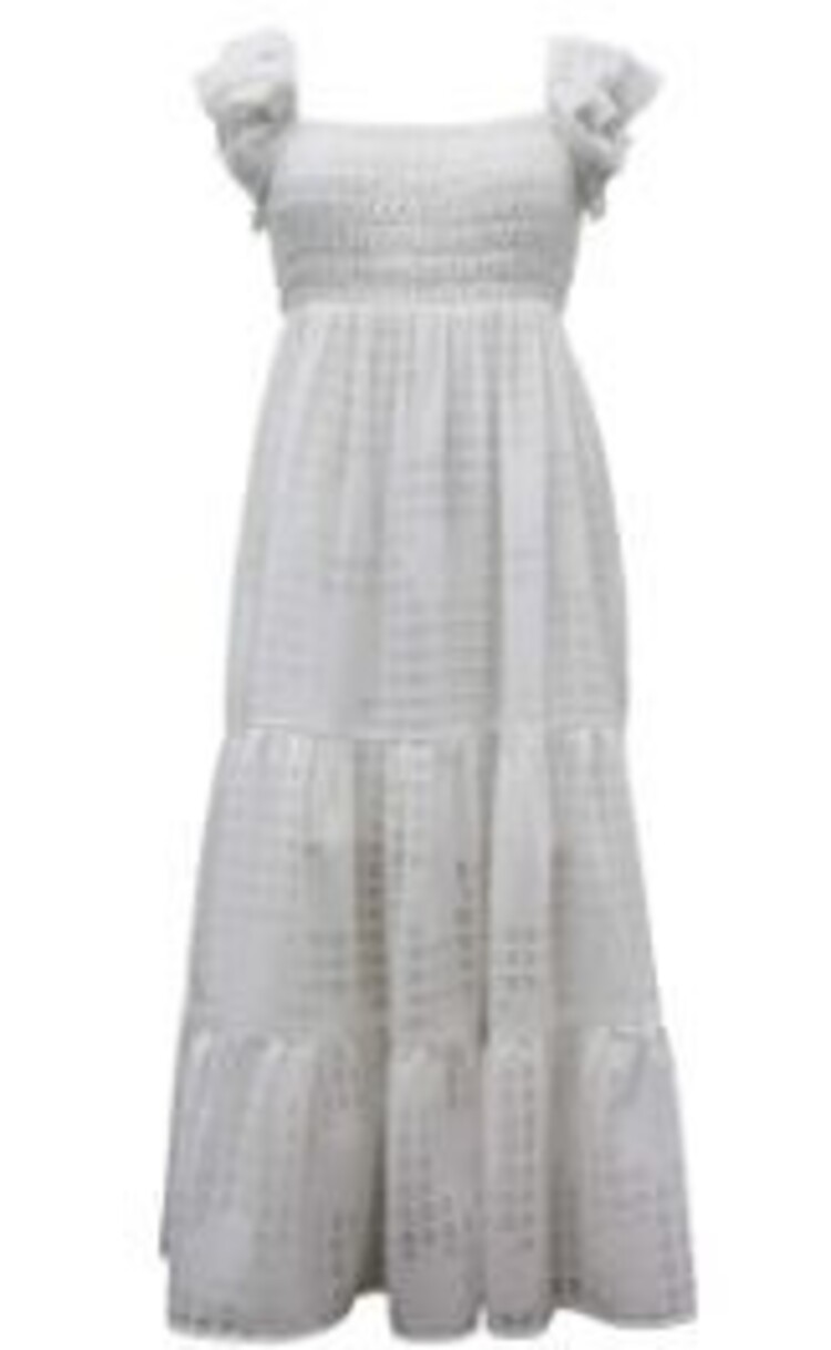 Ava & Yelly White Smocked Maxi Dress