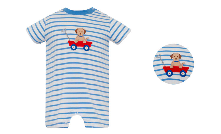 Claire & Charlie Boy Stripe Dog Ride Romper