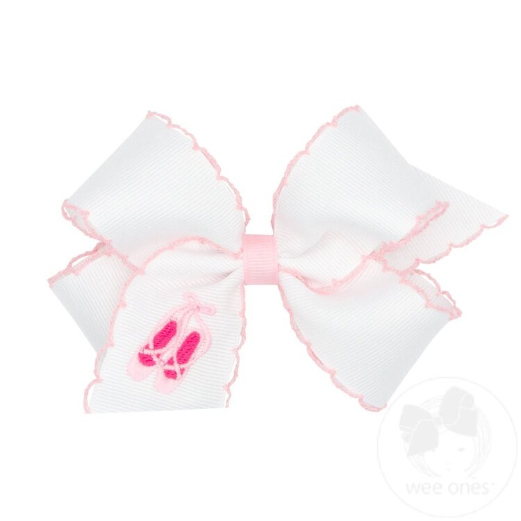 Wee Ones Ballet Shoes Emb Moonstitch Bow