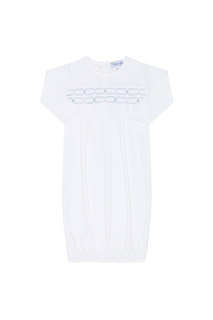 Nella Pima White w/Blue Smocked Gown