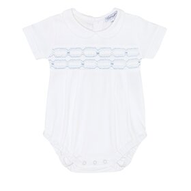 Nella Pima White w/Blue Smocked Bubble