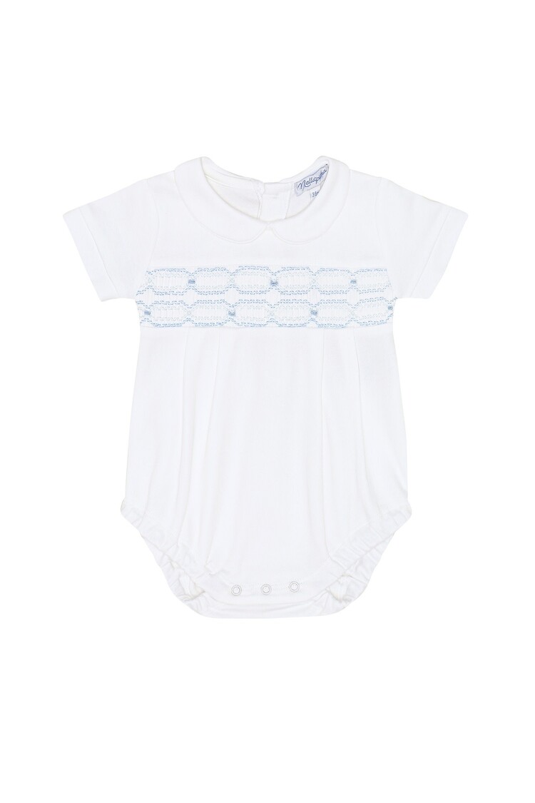 Nella Pima White w/Blue Smocked Bubble