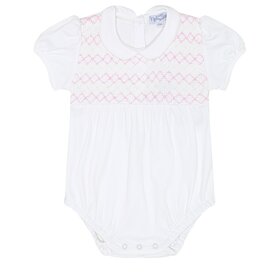 Nella Pima White w/Pink Smocked Bubble