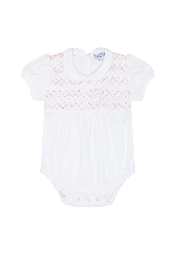 Nella Pima White w/Pink Smocked Bubble