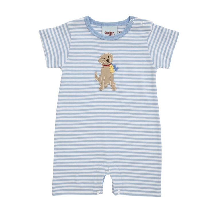 The Smiley Crab Blue Stripe Fishing Dog Romper