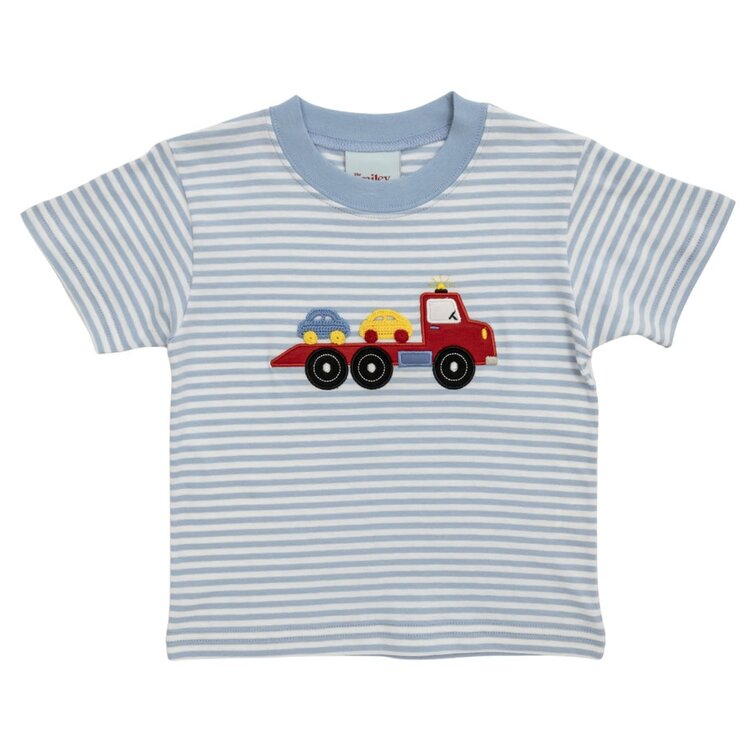 The Smiley Crab Blue Stripe Tow Truck Shirt