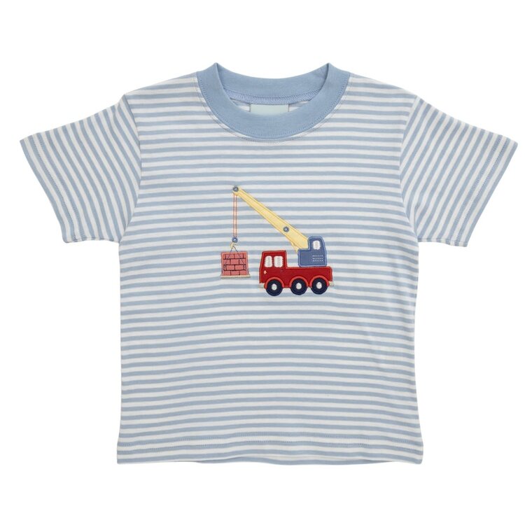 The Smiley Crab Blue Stripe with Red Crane Shirt