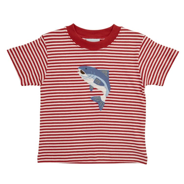 The Smiley Crab Red Stripe Blue Fish Shirt
