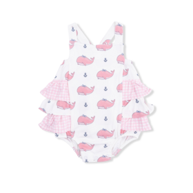 Angel Dear Pink Bubble Whale Ruffle Sunsuit