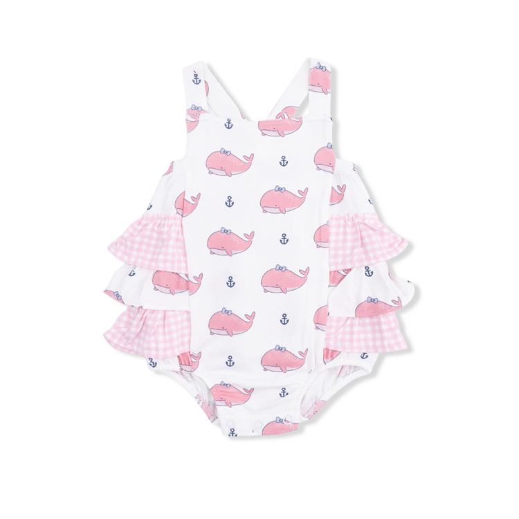 Angel Dear Pink Bubble Whale Ruffle Sunsuit