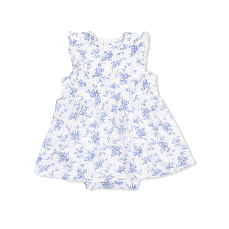 Angel Dear Blue Vines Floral Ruffle Bodysuit Dress