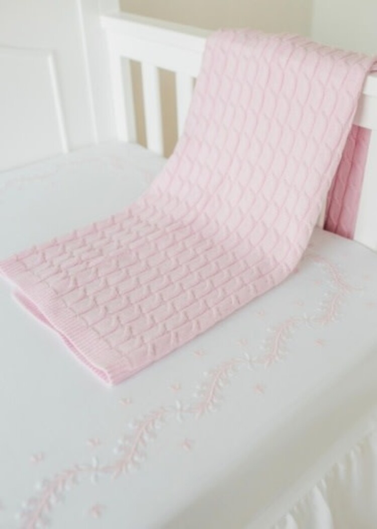 Little English Embroidered Crib Sheet - Blush