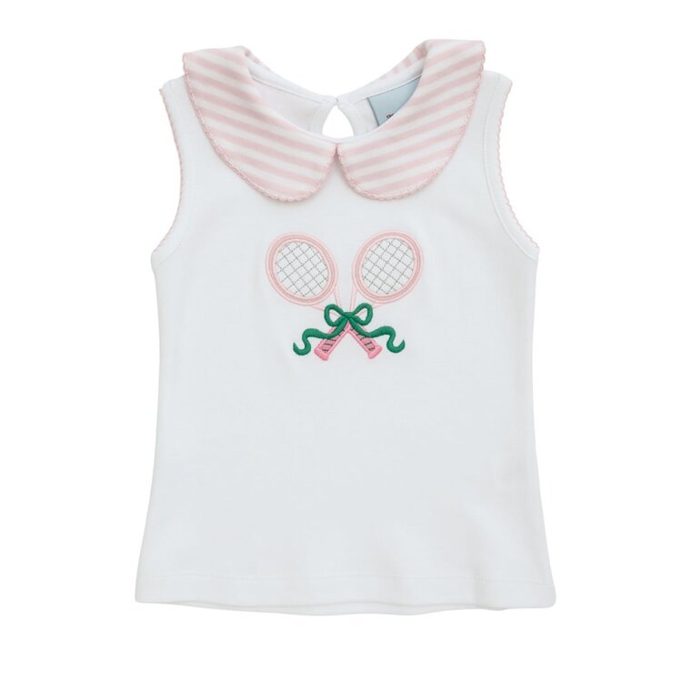 The Smiley Crab Pink Stripe Collar Tennis Shirt