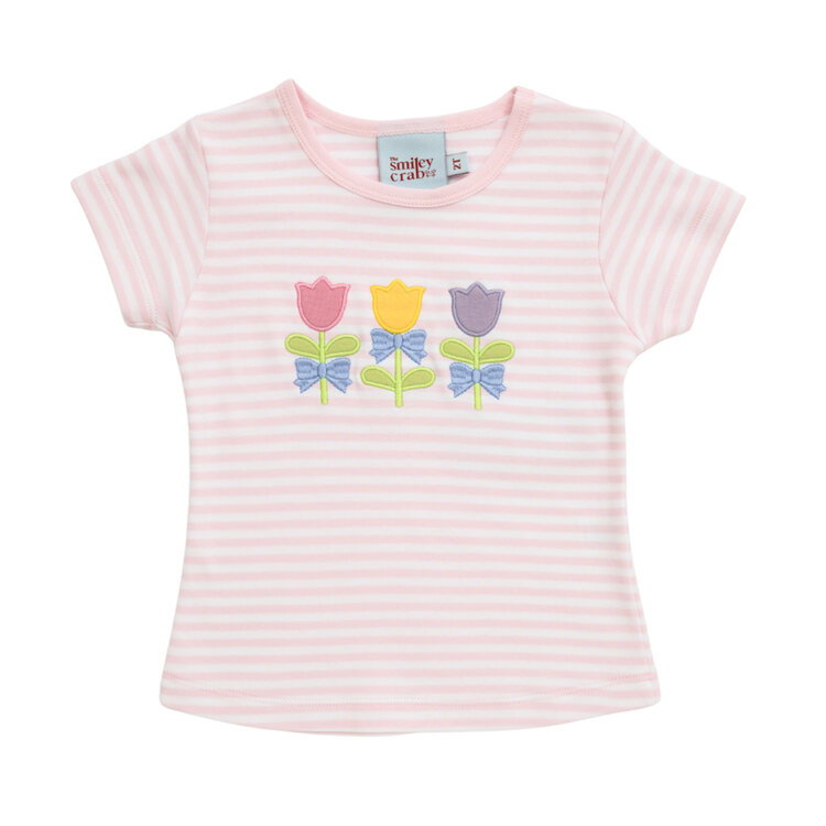 The Smiley Crab Pink Stripe Flower Shirt