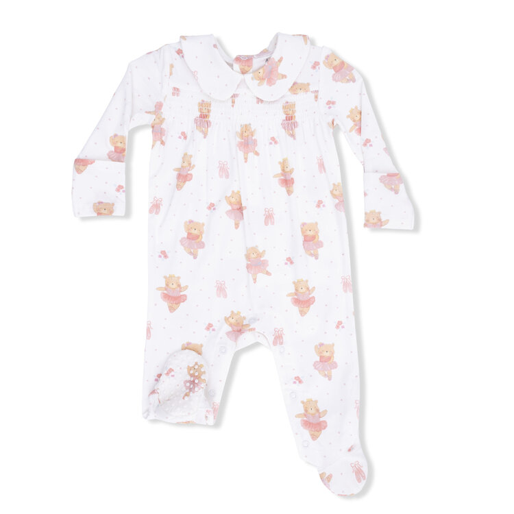 Angel Dear Teddy Bear Ballerina Smocked Footie