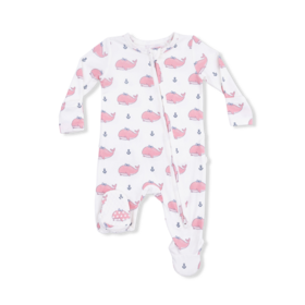 Angel Dear Pink Bubble Whale Ruffle Zip Footie