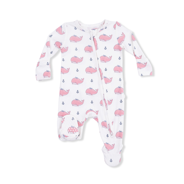 Angel Dear Pink Bubble Whale Ruffle Zip Footie