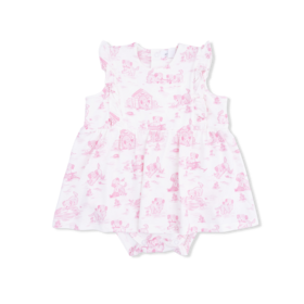 Angel Dear Pink Puppy Toile Ruffle Dress