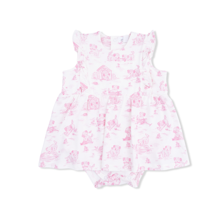Angel Dear Pink Puppy Toile Ruffle Dress