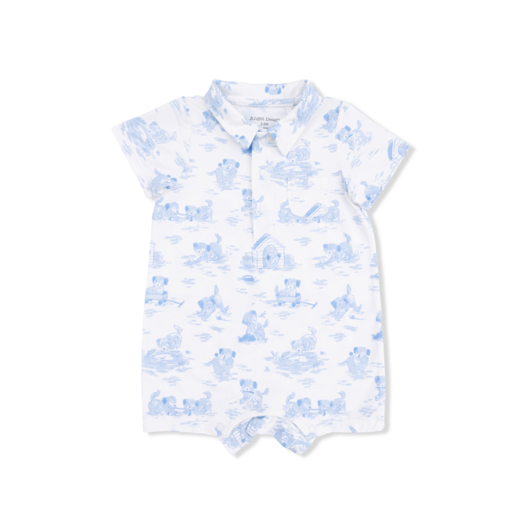 Angel Dear Blue Puppy Toile Polo Shortie