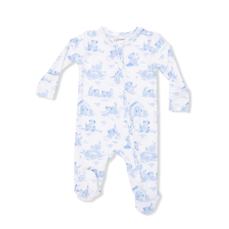 Angel Dear Blue Puppy Toile Zip Footie