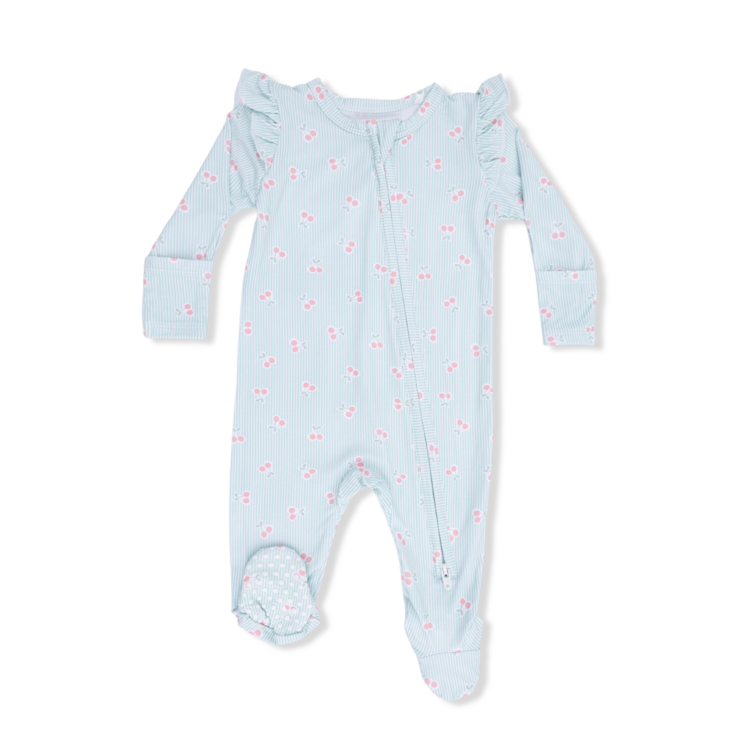 Angel Dear Tiny Cherry Stripe Ruffle Footie