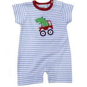 The Smiley Crab Blue Stripe Dino Car Romper