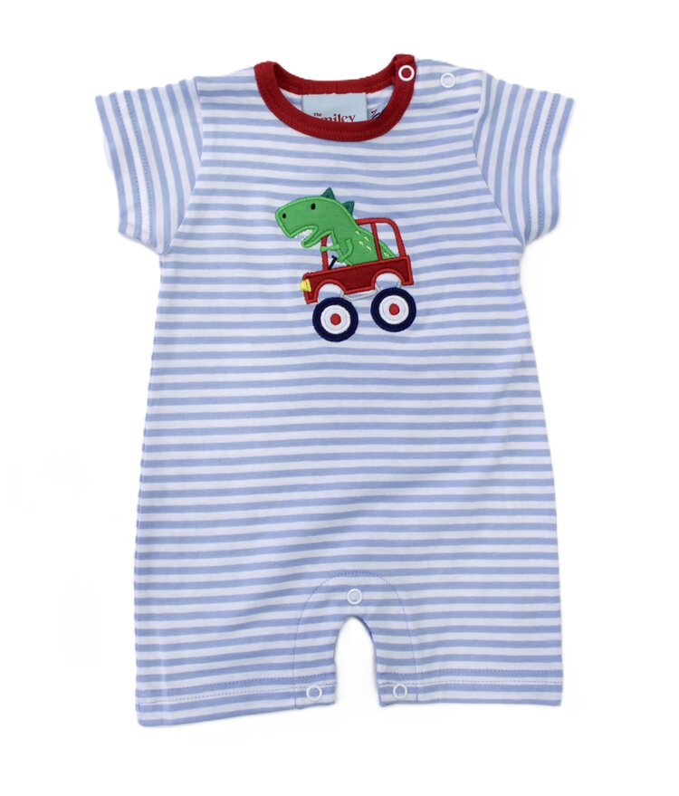 The Smiley Crab Blue Stripe Dino Car Romper
