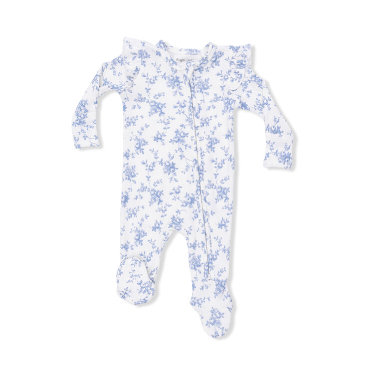 Angel Dear Blue Vines Floral Ruffle Footie