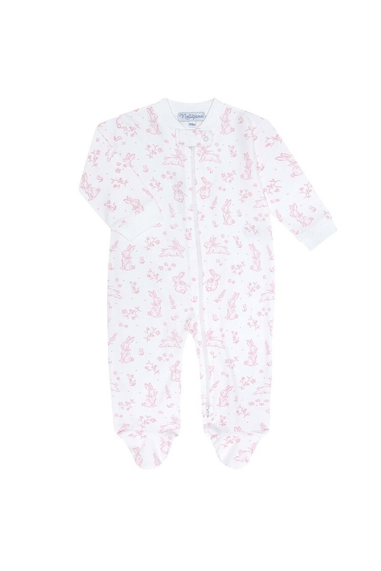 Nella Pima Toile Bunny Zip Footie