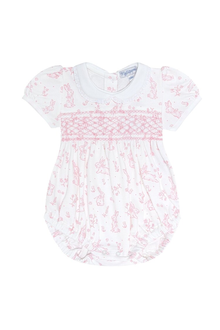 Nella Pima Pink Smocked Toile Bunny Bubble