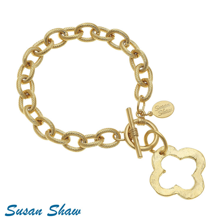 Susan Shaw Gold Cloverleaf Toggle Bracelet