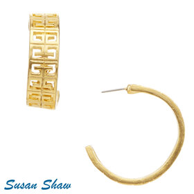 Susan Shaw Gold Greek Key Hoops