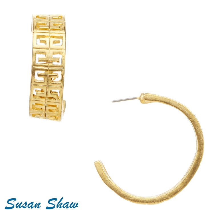 Susan Shaw Gold Greek Key Hoops