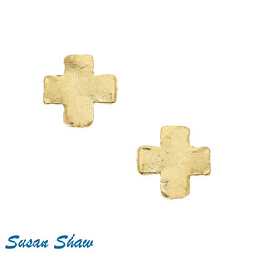 Susan Shaw Mini Gold Square Cross Earrings