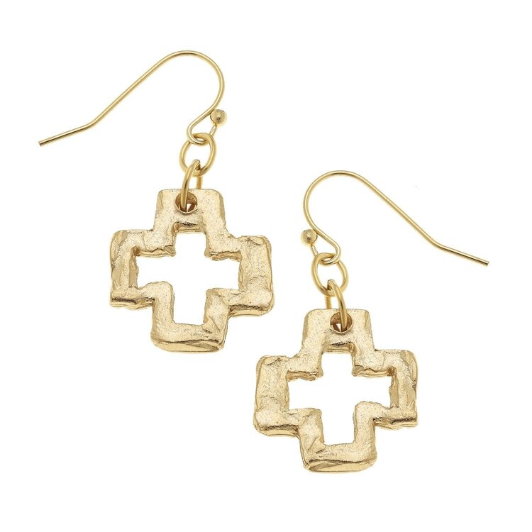 Susan Shaw Small Gold Open Cross Earrings
