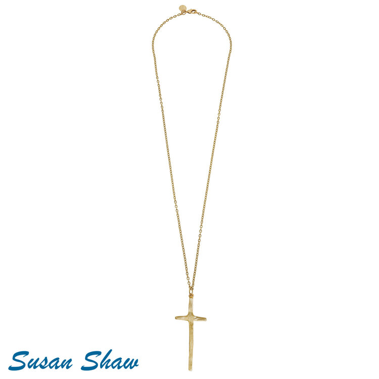 Susan Shaw Gold Long Cross Necklace