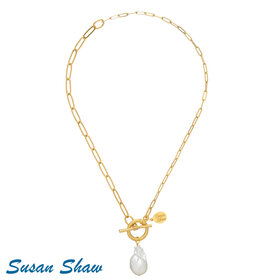 Susan Shaw Paperclip Baroque Pearl Toggle Necklace